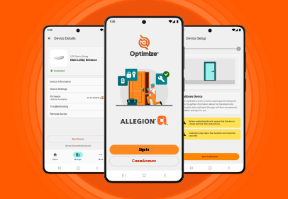 Allegion Optimize™ is the unified mobile application designed to simplify the commissioning, configuration, and ongoing maintenance of Allegion’s connected devices in the field. 