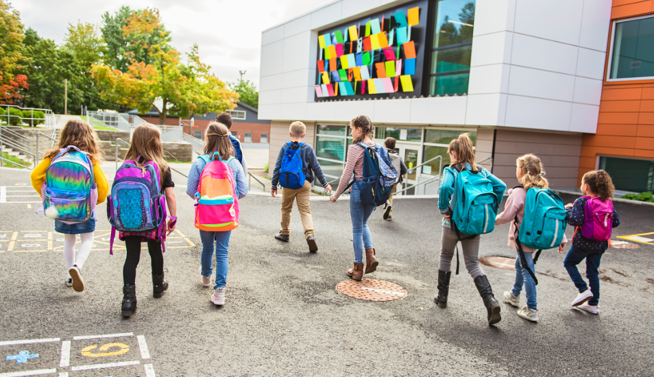 Kids outside K-12 building